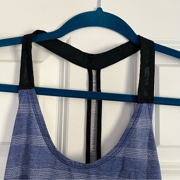Nike Dri-Fit Women’s Blue/Purple/White Stripped T Back Tank Top W/ Black Accents - Picture 2 of 9